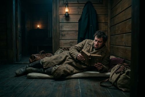 Петрушка читает книгу на тюфяке