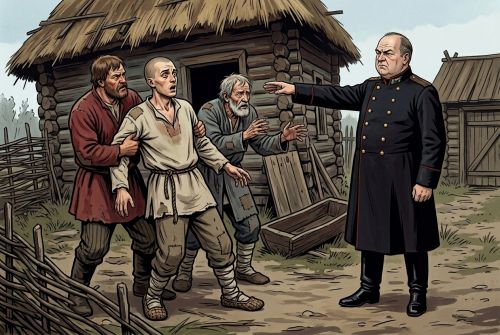Чиновник велит схватить Алиндарку и приёмного отца у крестьянской хаты.