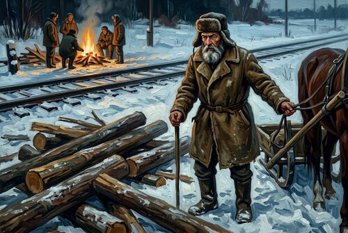Фаддей спасает брёвна горницы.